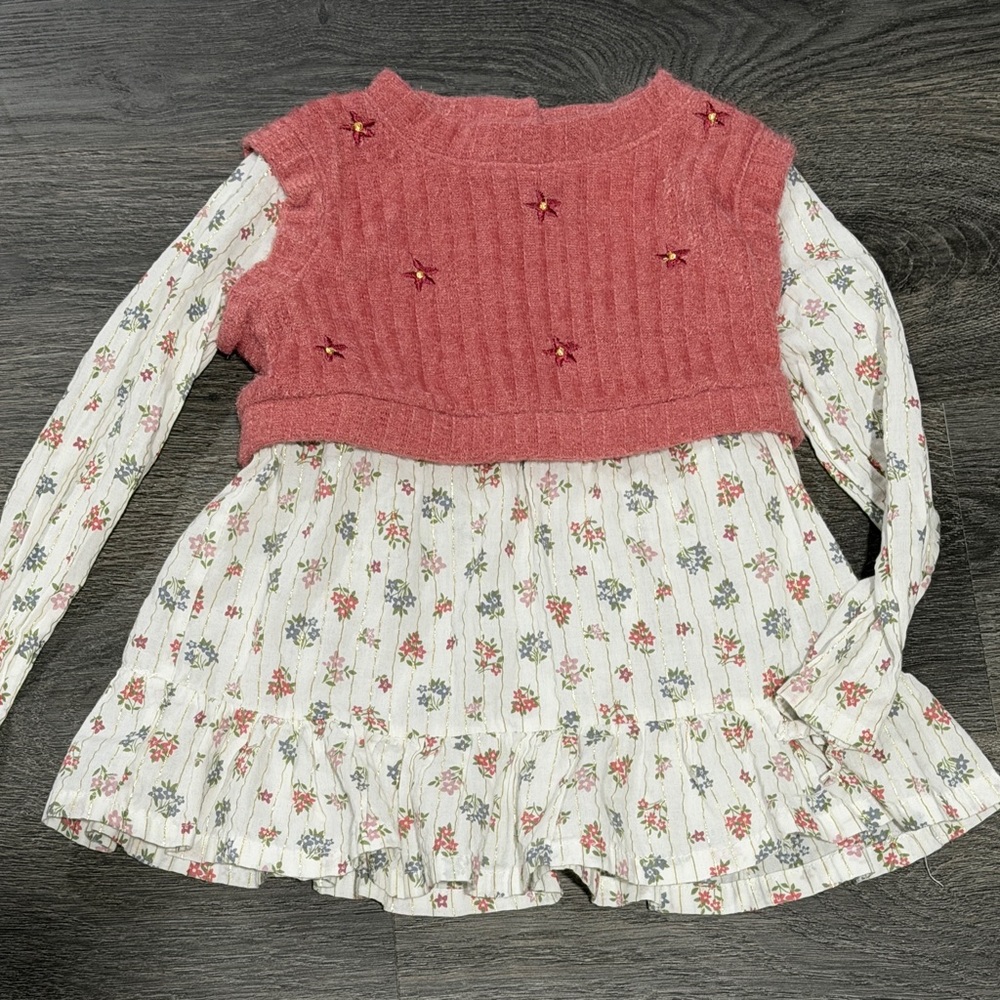 Little Lass Pink and White Floral Dress